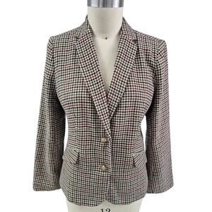NWT Charter Club Wool Blend Blazer Fully Lined Camel Black Red Sz 12